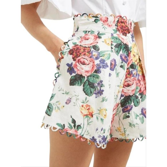 Zimmermann Pants - NWT Zimmermann Allia High Rise White Floral Shorts 1 US 6